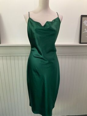 Petal & Pup Emerald Green Satin Slip Dress Size 4 Cowl Neck Midi